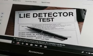 a note that reads, "Lie Detector Test".